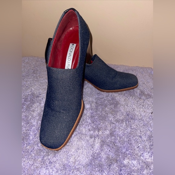 Donald J Pliner Womens Denim Pumps Blue Stretch Square Toe Block Heel Slip On 8N - Picture 6 of 11